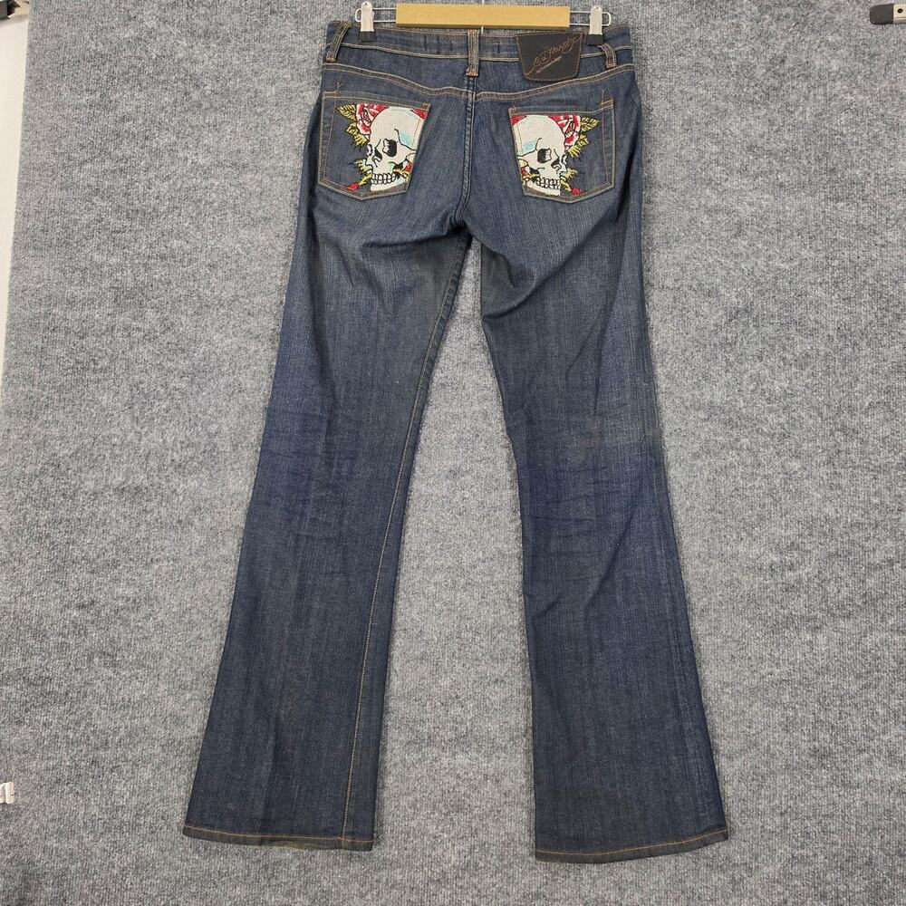 Vtg Ed Hardy Jeans Women 29 Skull Rhinestone Pocket Low Rise Bootcut Grunge Y2k